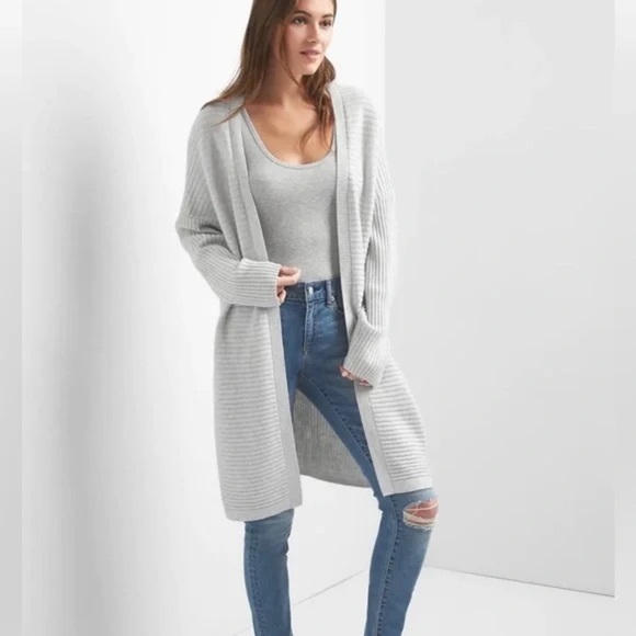Gap Ribbed Open Front Cardigan in Light Heather Gray - Picture 1 of 6